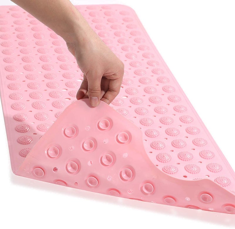 VDNSI Anti Slip Bathroom Mat Rubber Bath Mats Floor Rectangle Anti Skid Mats for Bathing Area Shower mat with Strong Suction Cups & Drain Holes 35X70 CM (Pink) - Image 1