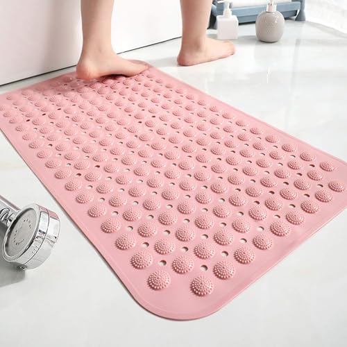 VDNSI Anti Slip Bathroom Mat Rubber Bath Mats Floor Rectangle Anti Skid Mats for Bathing Area Shower mat with Strong Suction Cups & Drain Holes 35X70 CM (Pink) - Image 3
