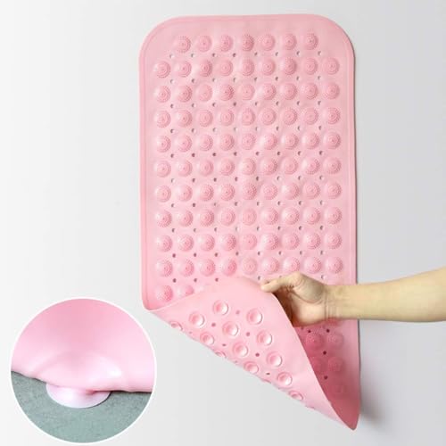 VDNSI Anti Slip Bathroom Mat Rubber Bath Mats Floor Rectangle Anti Skid Mats for Bathing Area Shower mat with Strong Suction Cups & Drain Holes 35X70 CM (Pink) - Image 4