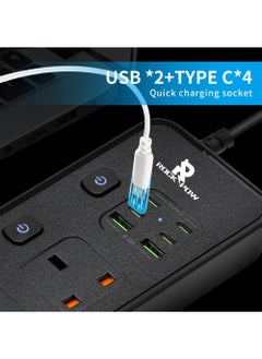 Rock Pow Power Strips Extension Cord 4 Sockets Universal Plug Adapter with 4 USB C & 2 USB A Ports Surge Protector Charging Socket with 1.8M Bold Extension Cord (White)  - Image 4