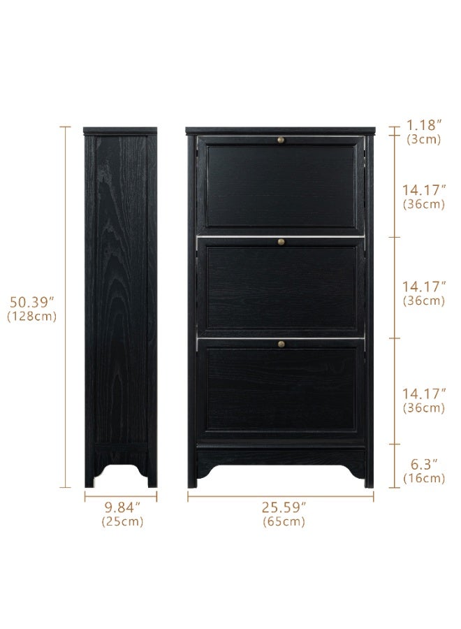 DOOHWAN 3-Tier Shoe Cabinet – Solid Wood Entryway Shoe Storage Organizer with Flip-Up Doors, Adjustable Shelves – Narrow Freestanding Shoe Cabinets for Hallway – Space-Saving Design - Image 2