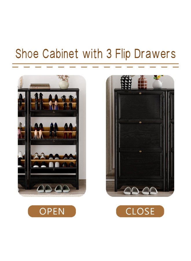 DOOHWAN 3-Tier Shoe Cabinet – Solid Wood Entryway Shoe Storage Organizer with Flip-Up Doors, Adjustable Shelves – Narrow Freestanding Shoe Cabinets for Hallway – Space-Saving Design - Image 4