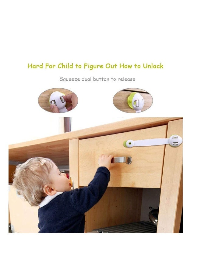 أقفال خزانة أمان الأطفال، مشابك أمان سهلة التركيب مع حزام قابل للتعديل بطول، قفل يعمل بإجراءات مزدوجة مع شريط لاصق إضافي، للمطبخ، الخزائن، الأدراج، الثلاجة، الأبواب - Image 3