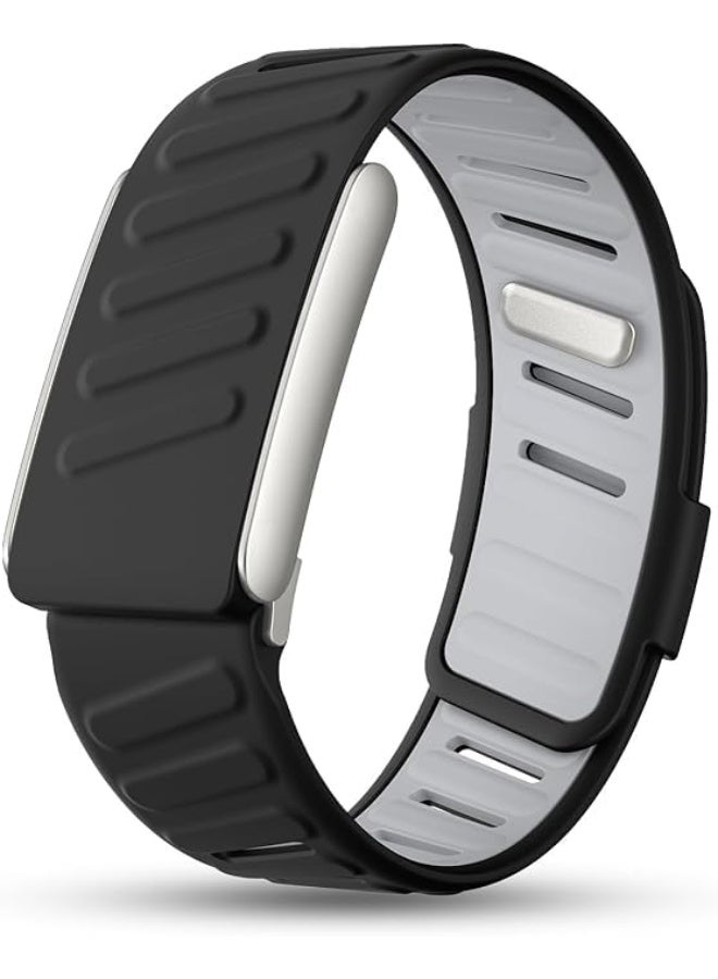 Sports Silicone Strap Compatible with Whoop 5.0/One, Peak Devices Waterproof Design, Sweatproof Strap for Whoop 5.0 (One,Peak) with U-Shape include Connector (Black Grey (silver metal) - Image 1