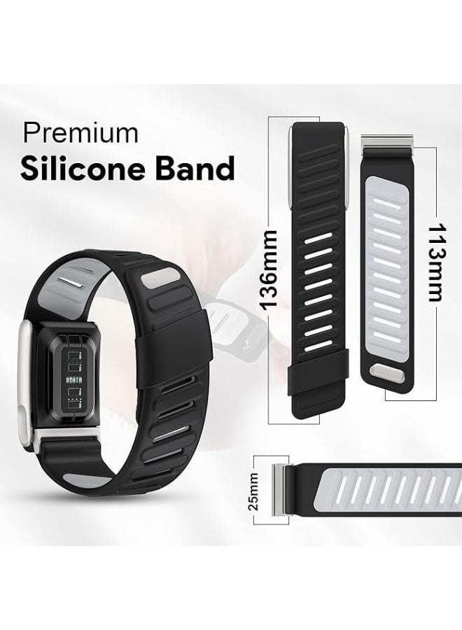 Sports Silicone Strap Compatible with Whoop 5.0/One, Peak Devices Waterproof Design, Sweatproof Strap for Whoop 5.0 (One,Peak) with U-Shape include Connector (Black Grey (silver metal) - Image 2