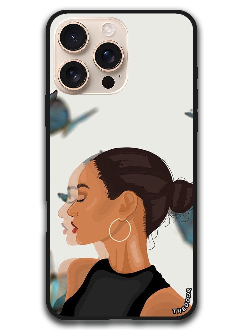 Theodor Protective Case Anti Scratch Shock Proof Bumper Cover For iPhone 16 Pro Max (6.9)-inch Girl with Butterfly - Image 1