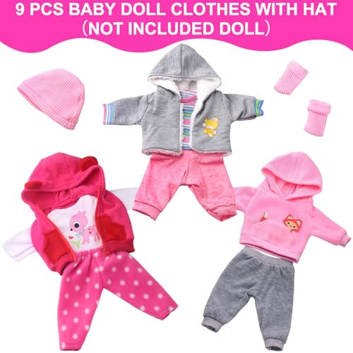 UNICORN ELEMENT 9PCS 1618 Inch Baby Doll Clothes Set Magic Tape Design Cute Outfits for Baby Dolls with Hat Socks 3 Age Pretend Play Costumes to Boost Creativity No Doll Included - Image 5