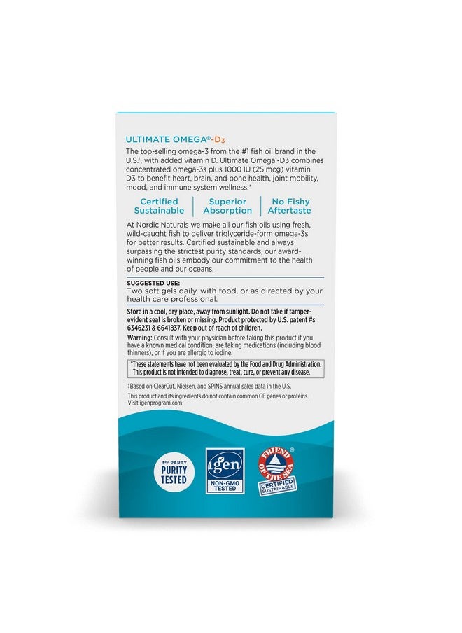 NORDIC NATURALS - Ultimate Omegad3 Lemon Flavor 90 Soft Gels 1280 Mg Omega3 + 1000 Iu Vitamin D3 Omega3 Fish Oil Epa & Dha Promotes Brain Heart Joint & Immune Health 45 Servings - Image 1
