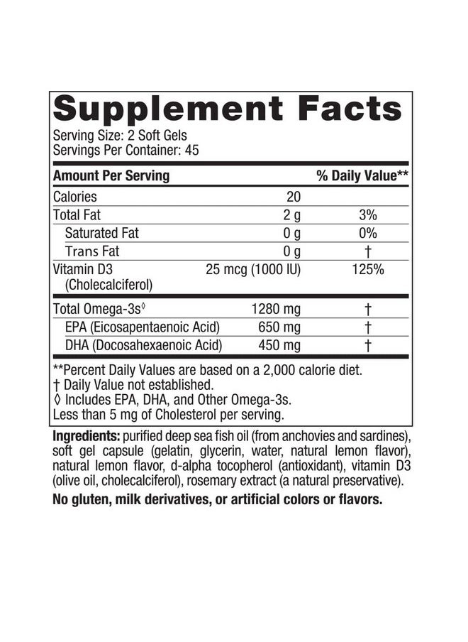 NORDIC NATURALS - Ultimate Omegad3 Lemon Flavor 90 Soft Gels 1280 Mg Omega3 + 1000 Iu Vitamin D3 Omega3 Fish Oil Epa & Dha Promotes Brain Heart Joint & Immune Health 45 Servings - Image 1