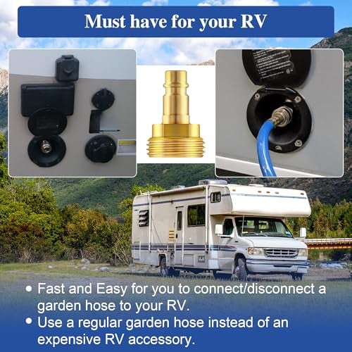 Dreyoo Quick Connector Hose Adapter Compatible with PF247007, 1/2" Quick Connector for 3/4" Garden Hose RV Spray Port Outlet and Spray Away, Connectors Adapter with PTFE Tape, Brass(1 Pack) - Image 5
