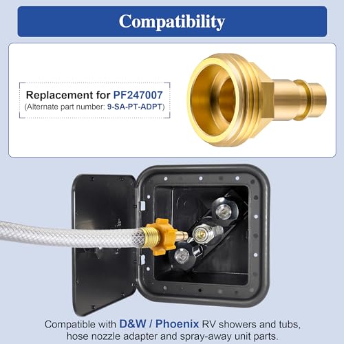 Dreyoo Quick Connector Hose Adapter Compatible with PF247007, 1/2" Quick Connector for 3/4" Garden Hose RV Spray Port Outlet and Spray Away, Connectors Adapter with PTFE Tape, Brass(1 Pack) - Image 4