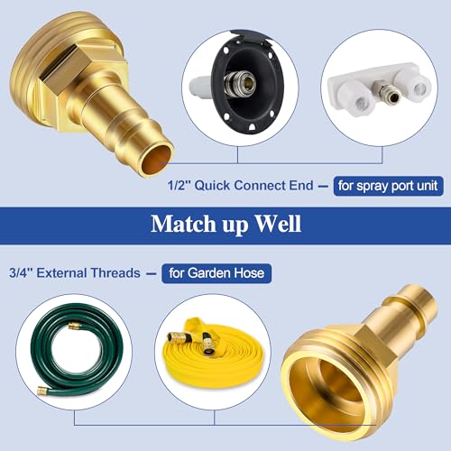 Dreyoo Quick Connector Hose Adapter Compatible with PF247007, 1/2" Quick Connector for 3/4" Garden Hose RV Spray Port Outlet and Spray Away, Connectors Adapter with PTFE Tape, Brass(1 Pack) - Image 3