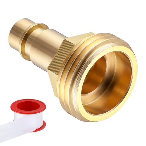 Dreyoo Quick Connector Hose Adapter Compatible with PF247007, 1/2" Quick Connector for 3/4" Garden Hose RV Spray Port Outlet and Spray Away, Connectors Adapter with PTFE Tape, Brass(1 Pack) - Image 1