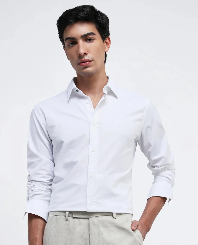 Rare Rabbit Men's Plain Formal Shirt With Embroidered Logo