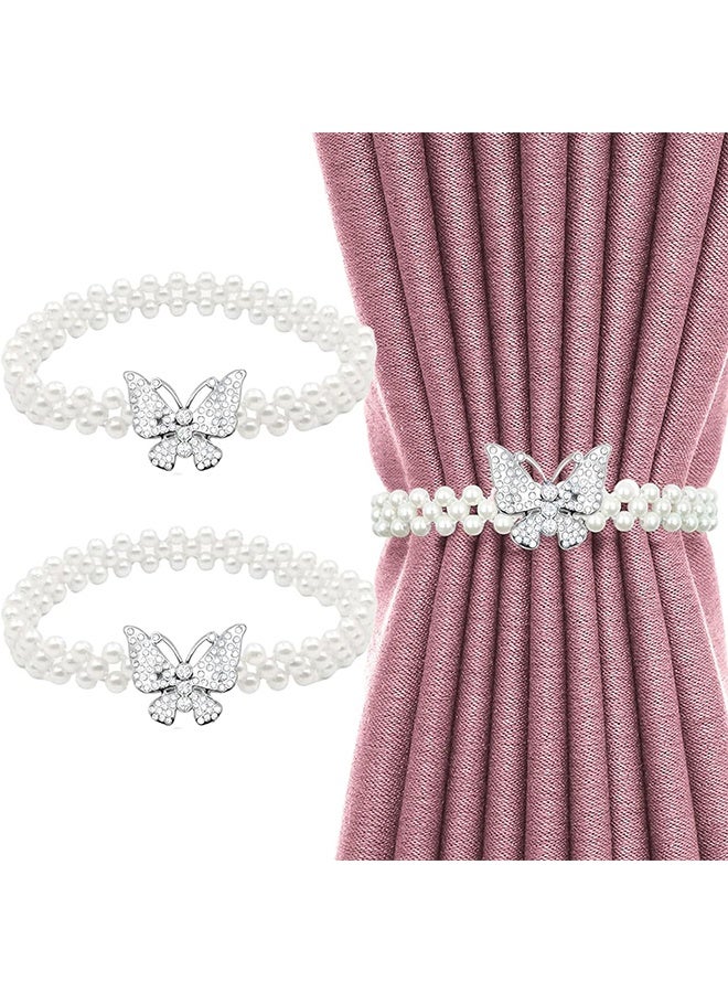 حبال ربط الستائر، طقم مكون من قطعتين بأسلوب الفراشة المطاطي لتثبيت الستائر بسهولة لديكور نوافذ المنزل أو الفناء، فضي - Image 1