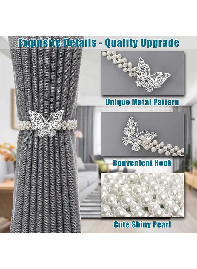 حبال ربط الستائر، طقم مكون من قطعتين بأسلوب الفراشة المطاطي لتثبيت الستائر بسهولة لديكور نوافذ المنزل أو الفناء، فضي - Image 3