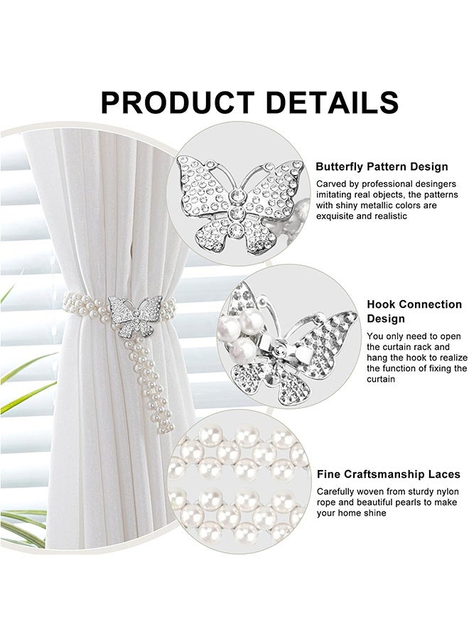 حبال ربط الستائر، طقم مكون من قطعتين بأسلوب الفراشة المطاطي لتثبيت الستائر بسهولة لديكور نوافذ المنزل أو الفناء، فضي - Image 4