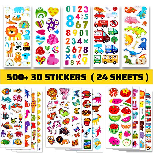 BEESTECH 24 Sheets 500 + Stickers for Kids, Toddlers 2,3,4 Years Old, Teacher Reward Stickers, Potty Training Bulk with Dinosaur Animal Traffic, Sticker Book Included - Image 1