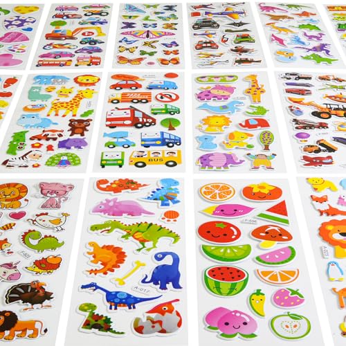 BEESTECH 24 Sheets 500 + Stickers for Kids, Toddlers 2,3,4 Years Old, Teacher Reward Stickers, Potty Training Bulk with Dinosaur Animal Traffic, Sticker Book Included - Image 2