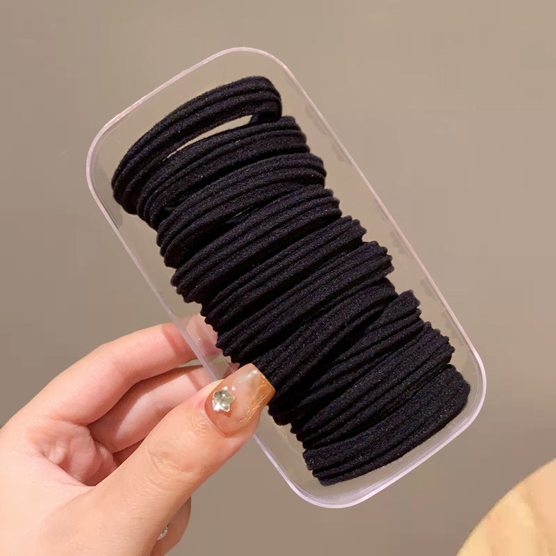 Loquat High Ponytail Hair Ties Elastic Durable Bands Womens 2024 Spring Summer Accessories 1#Black 10-pack 【storage box】