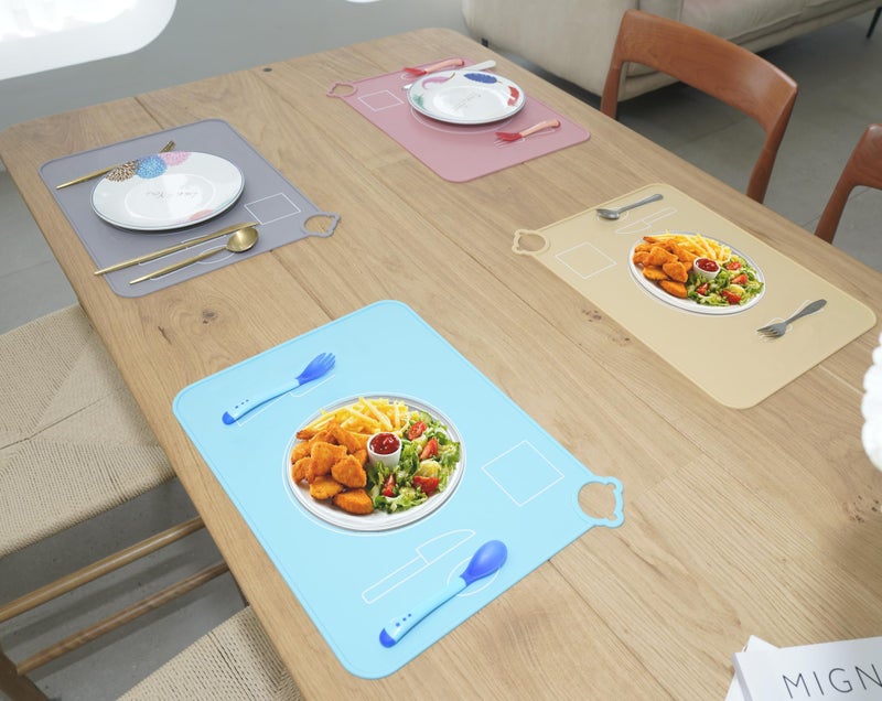IYYI Silicone Baby Placemats, Kids Placemats for Dining Table, Montessori Placemat for Toddler, Non Slip, Waterproof, Portable Placemat Set of 2 (Gray+Sky Blue) - Image 2
