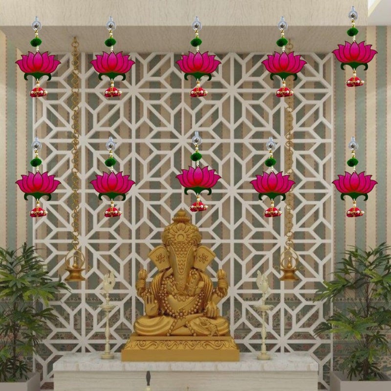 TodFod Smaran Lotus Door Wall Hanging Latkan Set of 10 for Decoration Traditional Handmade Thoranam for Diwali Festival Pooja Wedding Home and Office Wall Decoration Door Pink Lotus Hangings  - Image 5