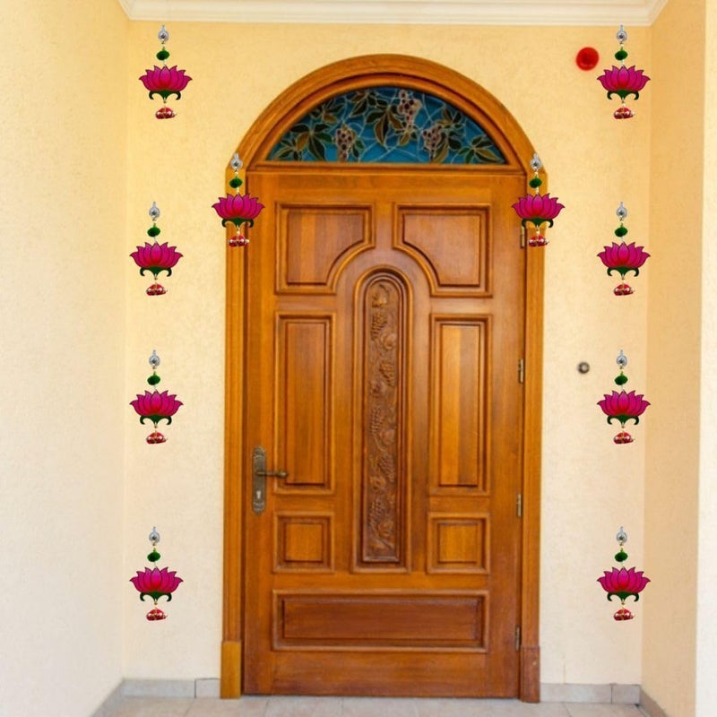 TodFod Smaran Lotus Door Wall Hanging Latkan Set of 10 for Decoration Traditional Handmade Thoranam for Diwali Festival Pooja Wedding Home and Office Wall Decoration Door Pink Lotus Hangings  - Image 2