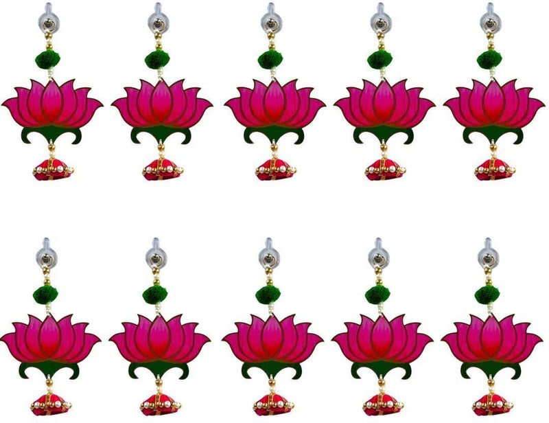 TodFod Smaran Lotus Door Wall Hanging Latkan Set of 10 for Decoration Traditional Handmade Thoranam for Diwali Festival Pooja Wedding Home and Office Wall Decoration Door Pink Lotus Hangings  - Image 3