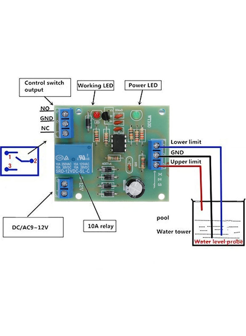 Water Level Controller Module, Automatic Water Level Controller Relay Output Automatically Low Power Consumption Liquid Level Switch Module 9‑12V