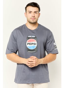 Pepsi Men Crew Neck Short Sleeves Pepsi Print T-Shirt, Charcoal  - Image 1