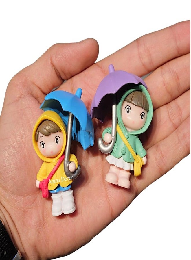 ARUNA DECOR Cute Miniature Figurines Set Decorative Couple for Home Garden Decor Garden Miniature Cake Topper, Umbrella Couple - Image 2