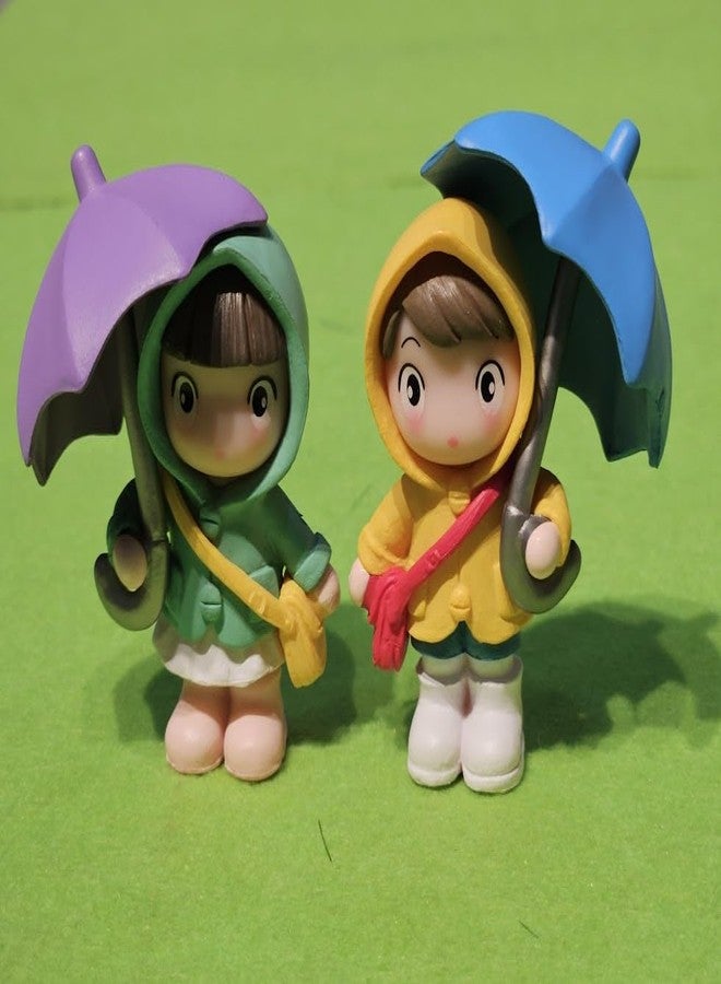 ARUNA DECOR Cute Miniature Figurines Set Decorative Couple for Home Garden Decor Garden Miniature Cake Topper, Umbrella Couple - Image 1