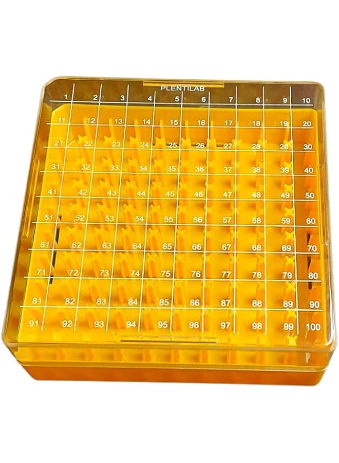 Green Tiger صناديق الفريزر من البولي كربونات، حامل قوارير كرايو بوكس، تخزين الفريزر، 10 × 10 مصفوفة، 100 مكان، 130 مم طول × 130 مم عرض × 52 مم ارتفاع. مناسب لقوارير كرايو سعة 1 مل، 1.8 مل و 2 مل (عبوة واحدة) - Image 1