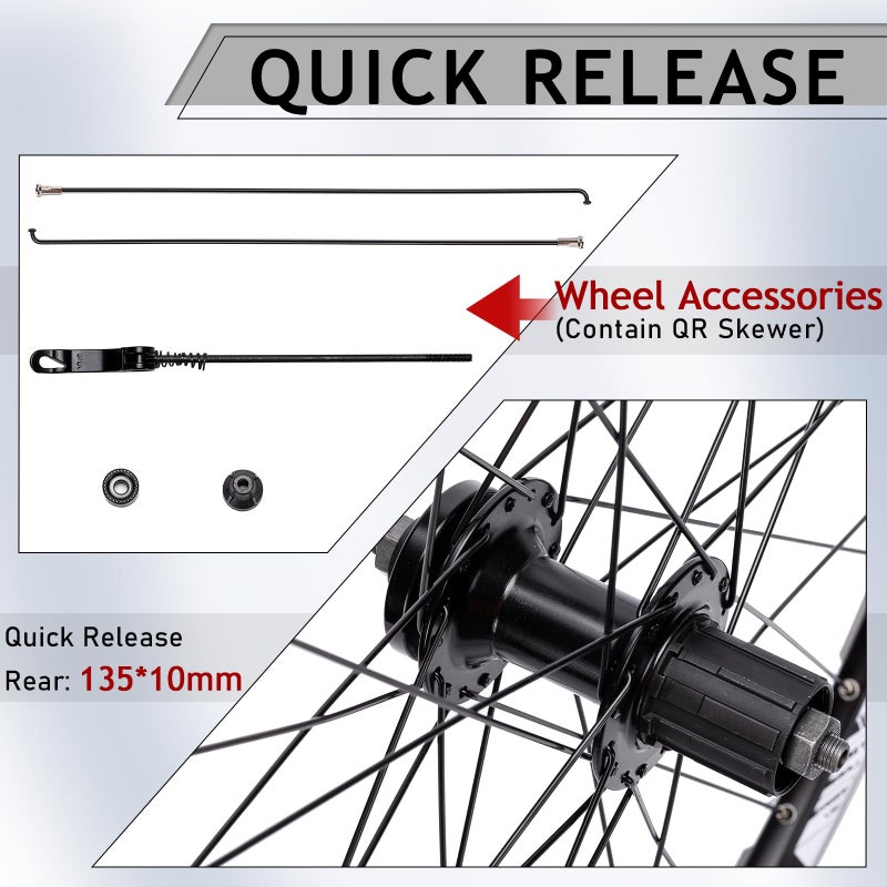 BUCKLOS MTB Wheelset 26" 27.5" 29" Quick Release Disc Brake 32H Mountain Bike Wheels, High Strength Aluminum Alloy Rim Black Bike Wheel, Suitable 8-10 Speed Cassette Mountain Bike Wheelset - Image 2