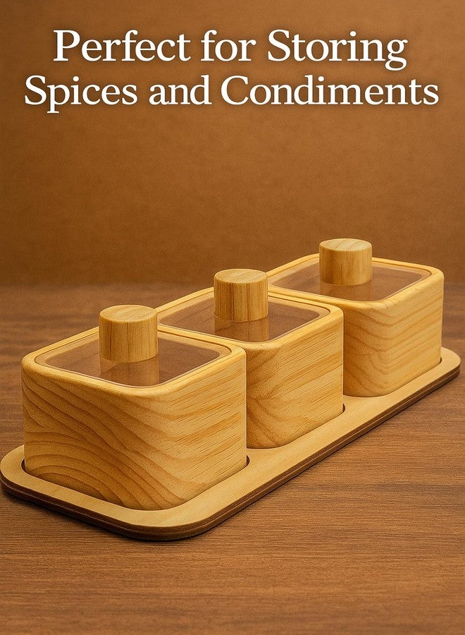 Keebori Wooden Spice Box Set – Transparent Lids, Tray | Wooden Masala Dabba for Sugar, Salt, Spices |Multipurpose Organizer for Kitchen Organizer & Condiment Holder (3) - Image 2
