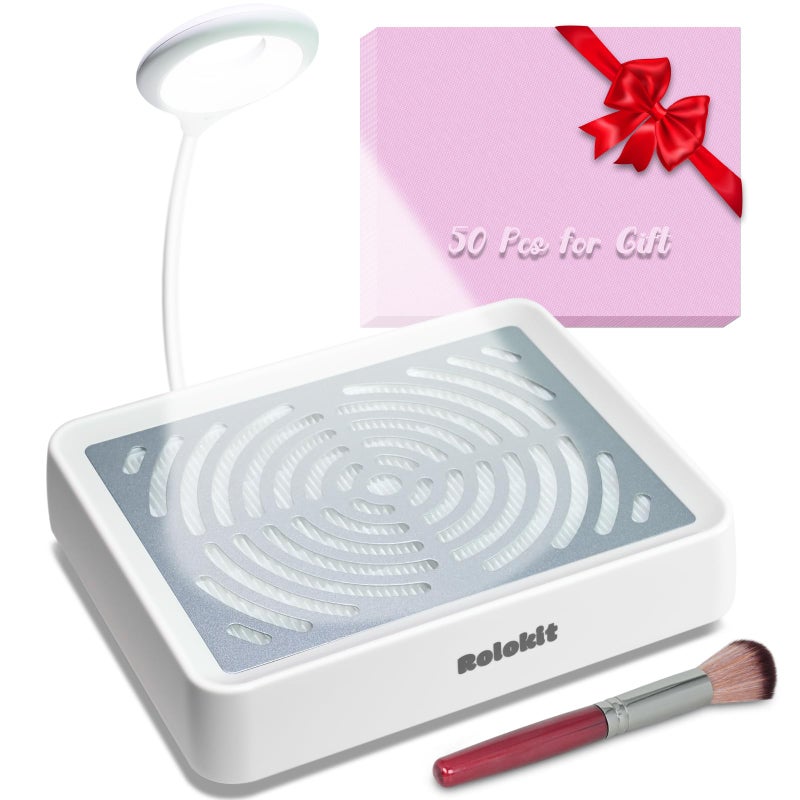 Rolokit Nail Dust Collector with Lamp&50pcs Disposable Filter&Dusting Brush, Electric Nail Vacuum Cleaner Dust Fan Suction Machine for Manicure Acrylic Gel Nails Polishing, Low Noise,Salon Home - Image 1