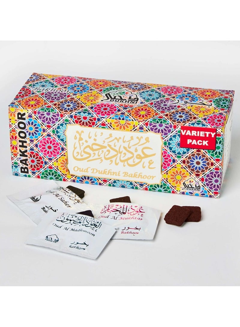 DUKHNI Oud Bakhoor Variety Box by Dukhni | Assorted Box | 30 pieces Bakhoor | Refill Kit | Arabic Bakhoor Incense | Perfect For Ramadan Prayer and Eid Gifting | Rich, Luxurious, Long Lasting - Image 1