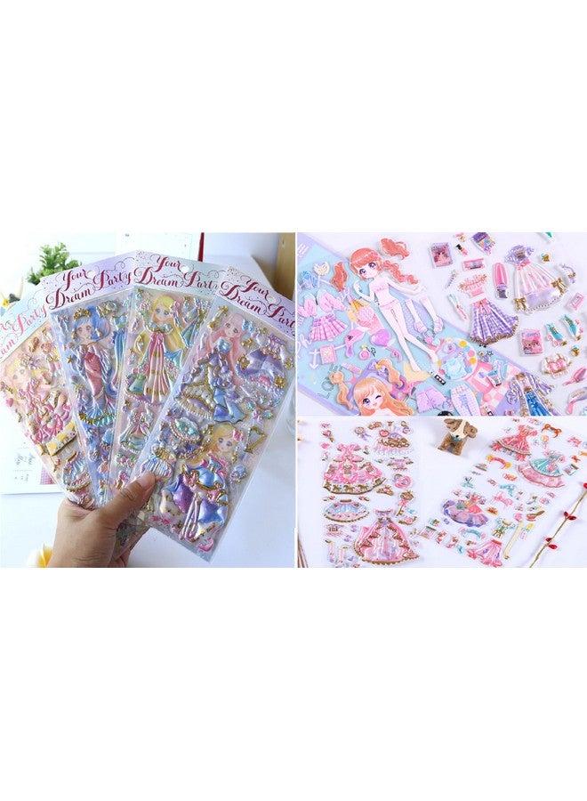فنبلاست مجموعة ملصقات FunBlast Kawaii - مجموعة من ملصقين لتغيير ملابس الأميرة، ملصقات ثلاثية الأبعاد DIY للفتيات، ملصق جمالي، ملصقات لطيفة، ملصقات ذاتية اللصق، مجموعة ملصقات منتفخة - تصميم عشوائي (2) - Image 1