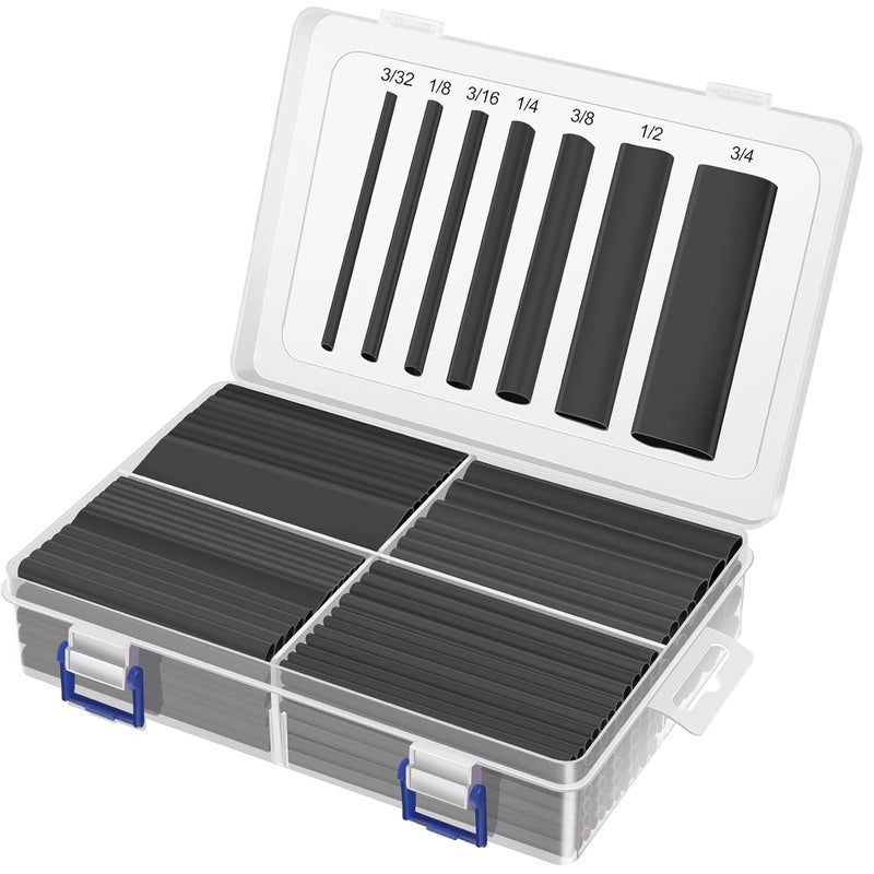 XHF 205 PCS Length 3.5" Black 3:1 Heat Shrink Tubing Assortment Kit Large Size Marine Grade Adhesive Lined Waterproof Automotive Electrical Tube, Insulation Sealing - Image 1
