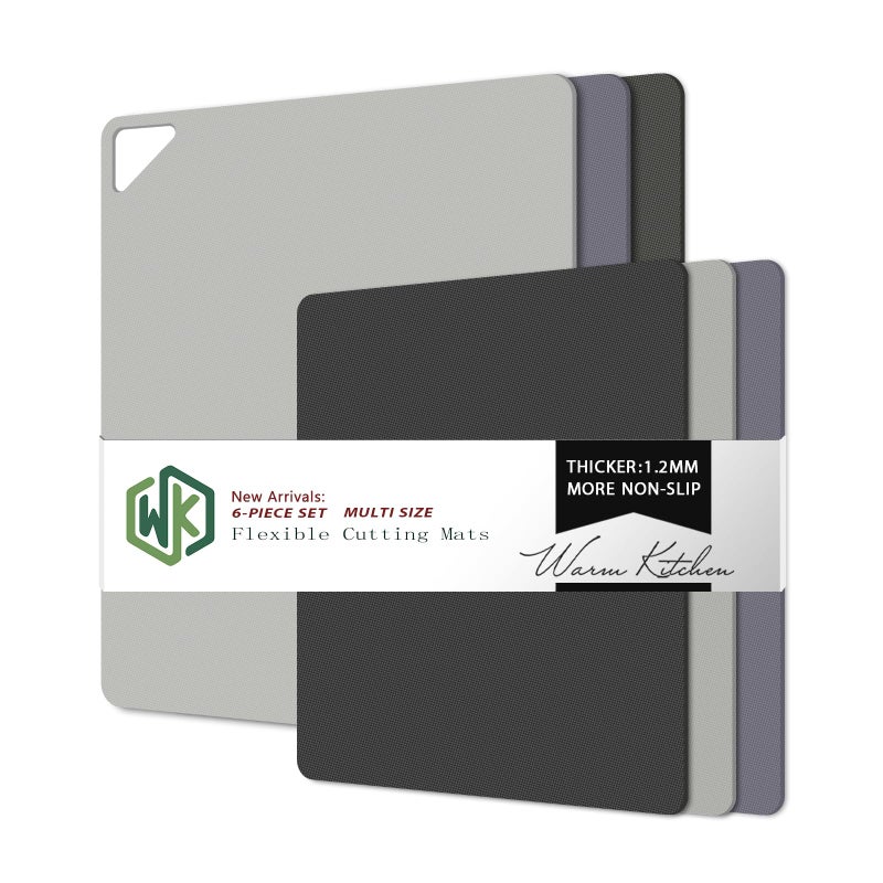 WK Flexible Plastic Cutting Boards for Kitchen Set of 6 Non Slip Cutting Board Mats with Hole Cutting Boards for Meat BPA Free Dishwasher Safe Multi Size