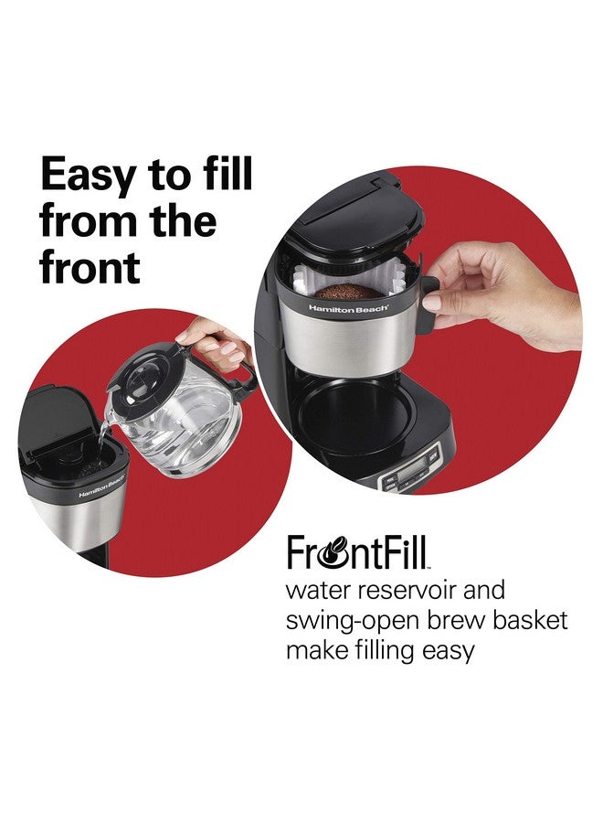 هاملتون بيتش التجارية ماكينة تحضير قهوة هاميلتون بيتش ٥ أكواب مع سلة تعبئة أمامية سهلة، تصميم صغير، ساعة قابلة للبرمجة، إبريق زجاجي، خاصية الإيقاف المؤقت والصب التلقائي، لون أسود وفولاذ مقاوم للصدأ (٤٦١١١) - Image 3