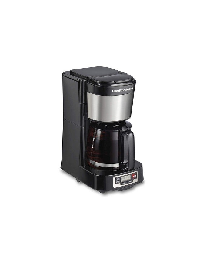 هاملتون بيتش التجارية ماكينة تحضير قهوة هاميلتون بيتش ٥ أكواب مع سلة تعبئة أمامية سهلة، تصميم صغير، ساعة قابلة للبرمجة، إبريق زجاجي، خاصية الإيقاف المؤقت والصب التلقائي، لون أسود وفولاذ مقاوم للصدأ (٤٦١١١) - Image 1