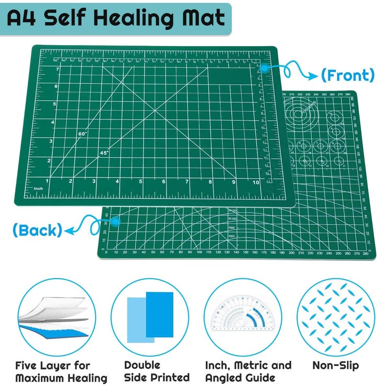 anezus Self Healing Sewing Mat Rotating Cutting Mat Double Sided 5 Layers for Sewing Craft Hobby Fabric Precision Scrapbooking Project 22.9 x 30.5 cm (A4) - Image 2