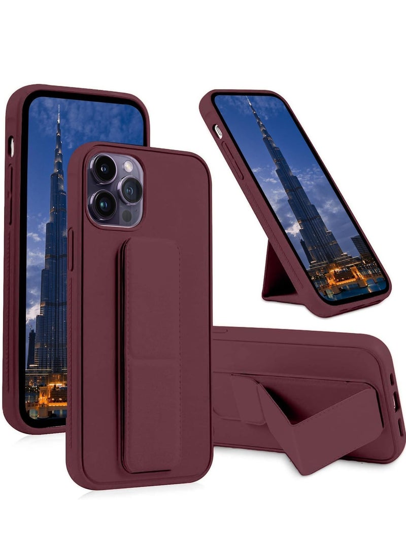 NEW iPhone 16 Pro Max Maroon Magnetic Car Mount Kickstand Case – Premium Silicone with Vertical & Horizontal Hand Strap and Multi-Stand - Image 1