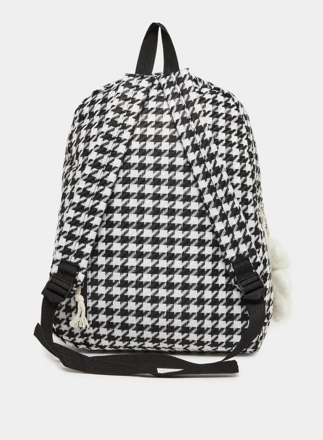 Styli Styli Houndstooth Backpack with Bear Charm