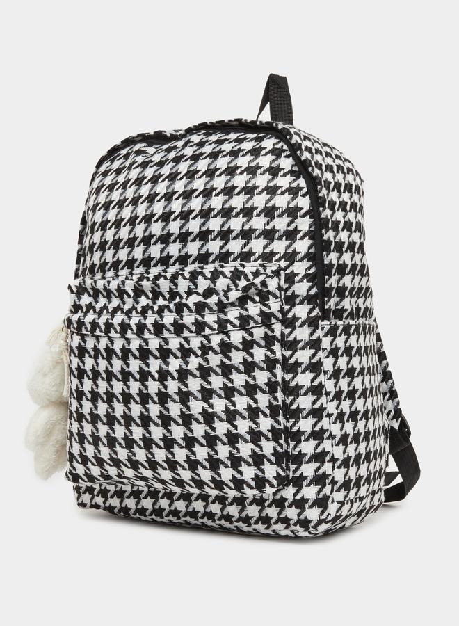 Styli Houndstooth Backpack with Bear Charm 30x13x42cm - Image 1