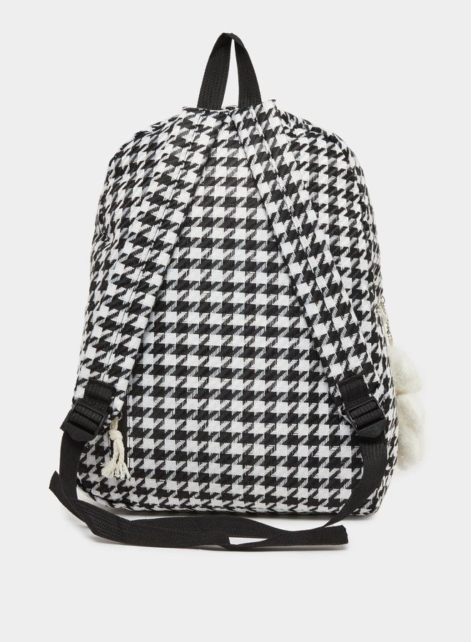 Styli Houndstooth Backpack with Bear Charm 30x13x42cm - Image 2