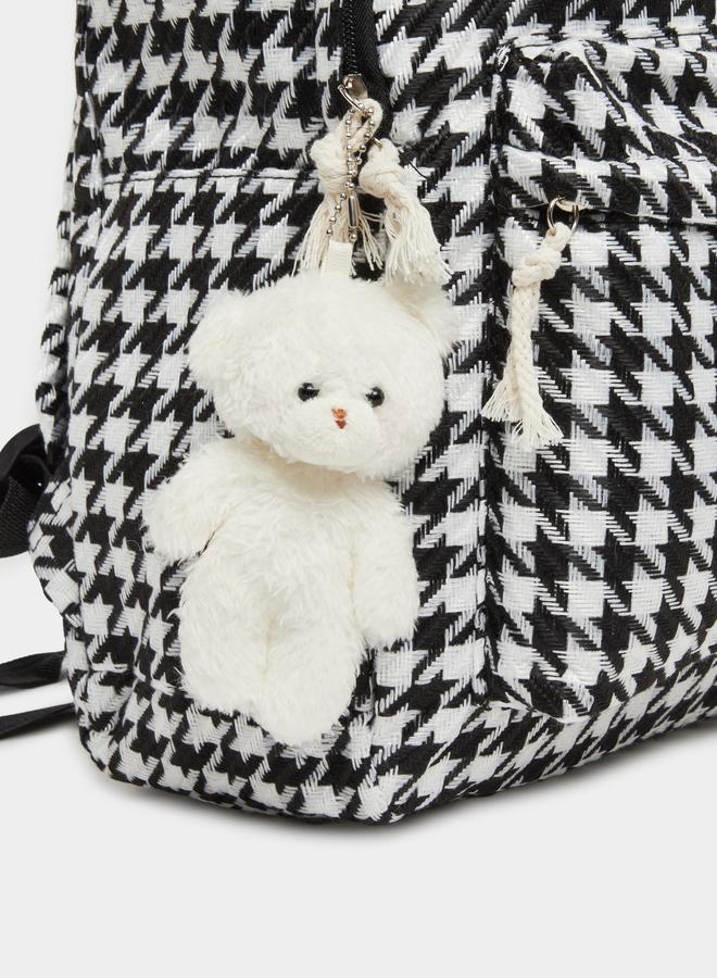 Styli Houndstooth Backpack with Bear Charm 30x13x42cm - Image 3