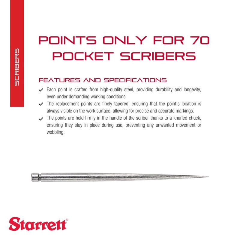 Starrett Steel Replacement Point for 70A Scribers with Knurled and Nickel Plated Handle 238 Point Length PT02355A - Image 2