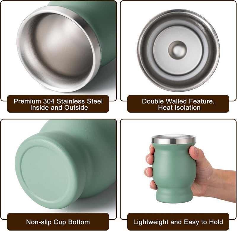Husfunov 8oz Yerba Mate Cup, 304 Stainless Steel Double-Wall Mate Cup, Heat Insulation Yerba Mate Gourd, Tea Cup Set Includes Cleaning Brush & 2 Bombillas (Green) - Image 3
